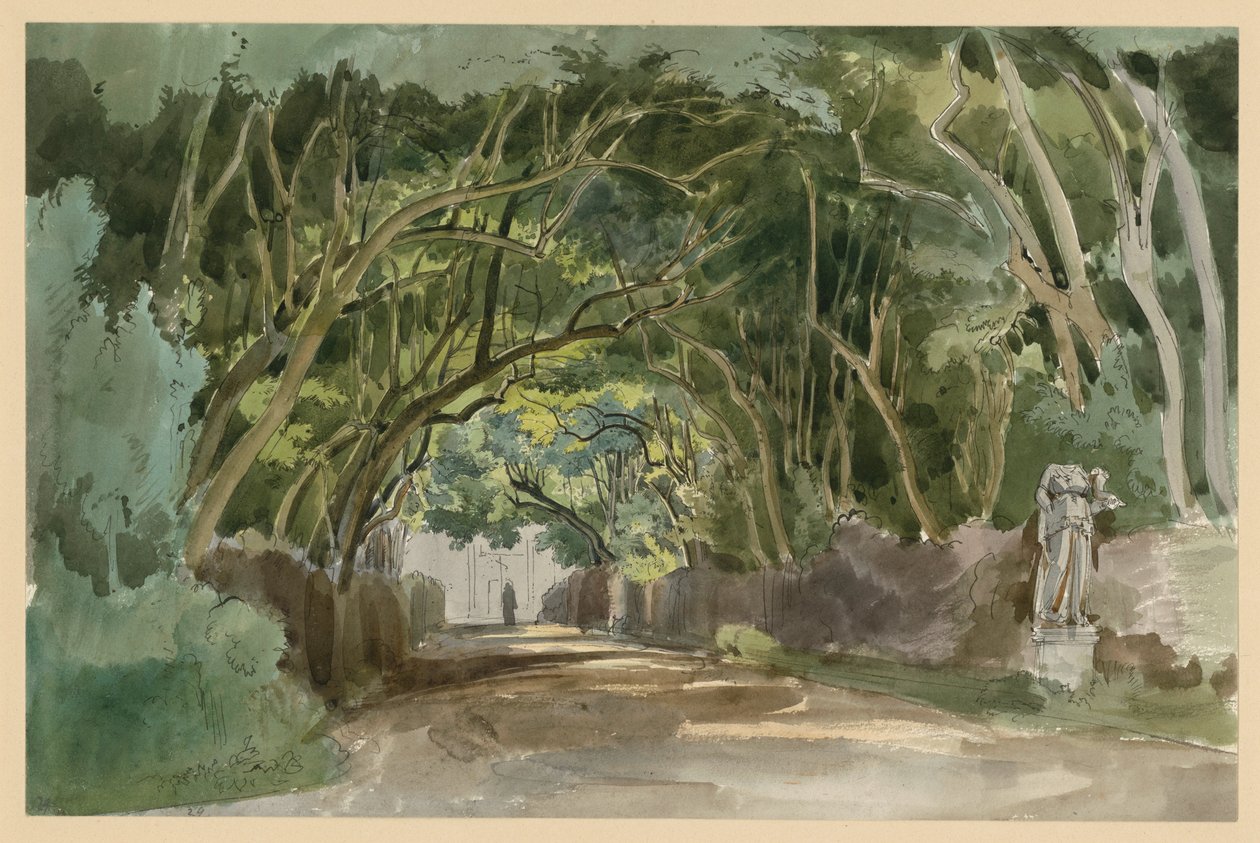 Motief uit het park van de Villa Borghese in Rome door Ernst Fries