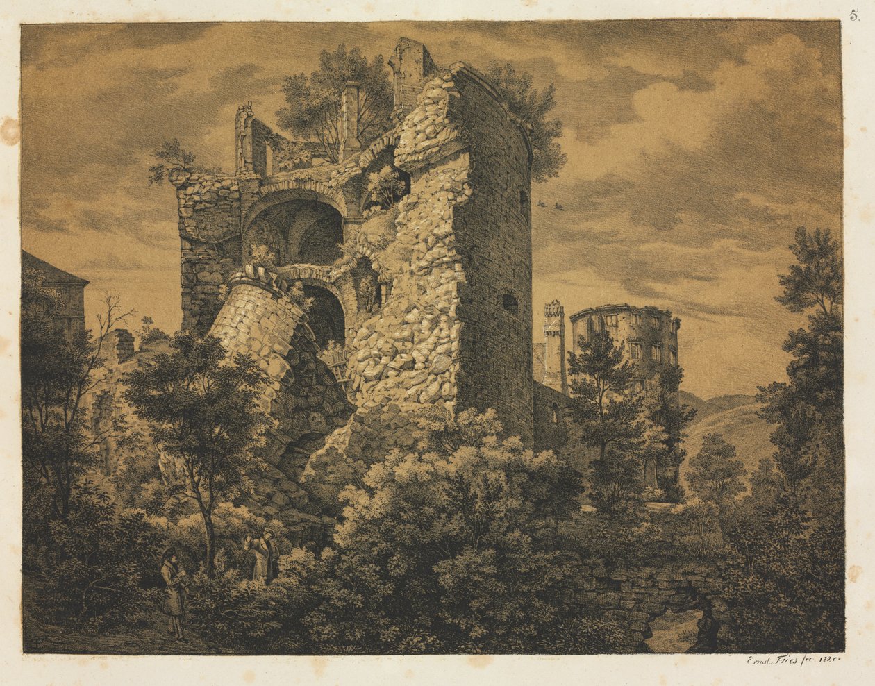 Zes uitzichten van het kasteel van Heidelberg: Toren, 1820 door Ernst Fries