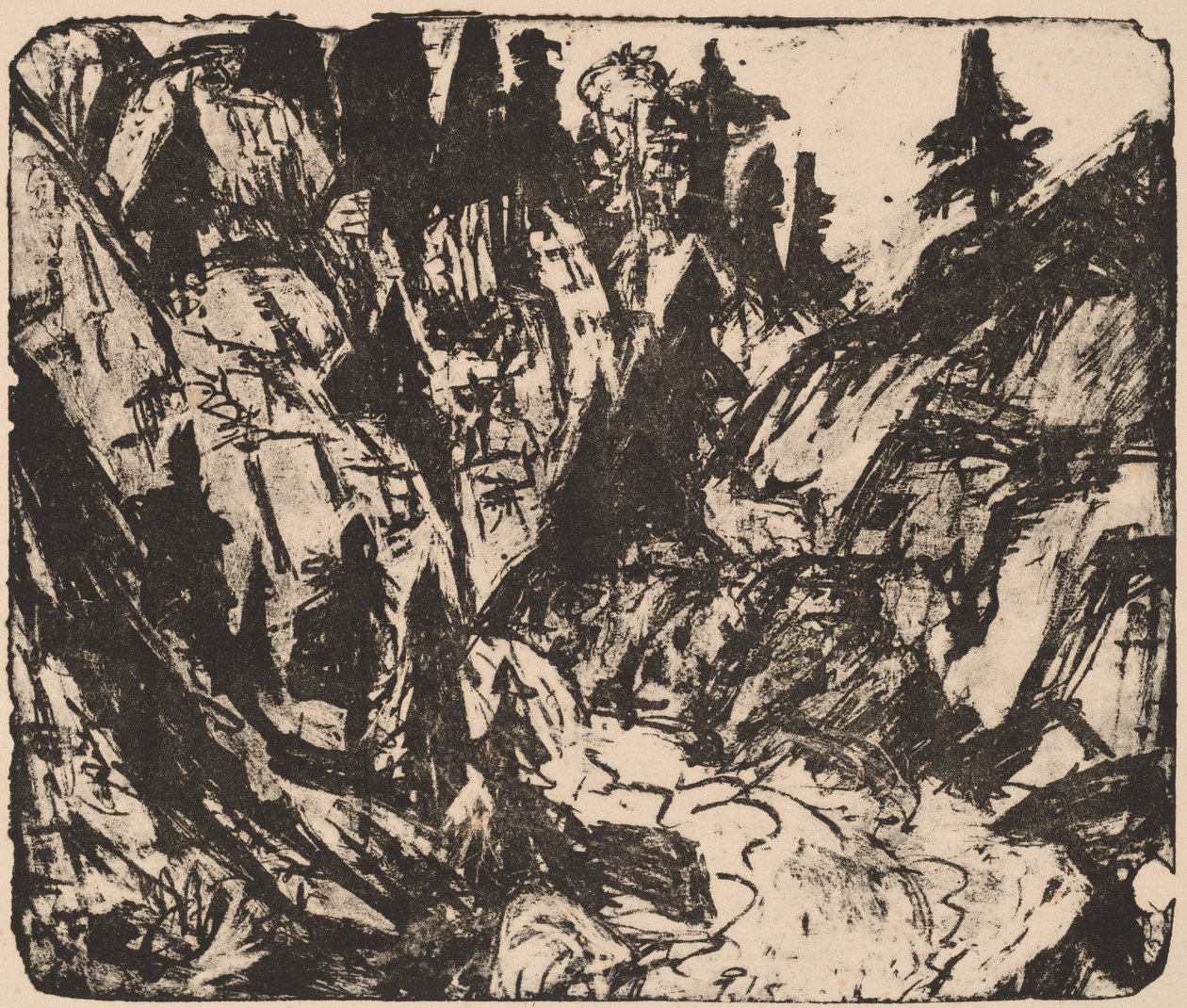 Rotsachtige stroom door Ernst Ludwig Kirchner