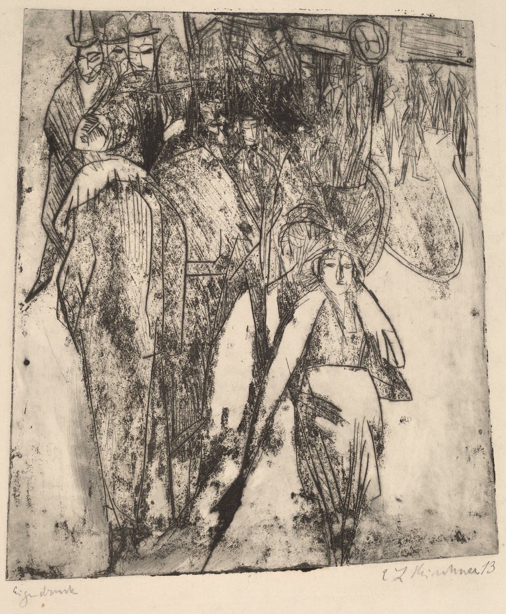 Straatscène met een omnibus, 1914 door Ernst Ludwig Kirchner