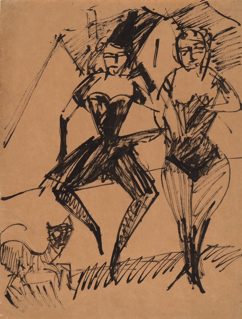 Twee dansers met een kat, 1913 door Ernst Ludwig Kirchner