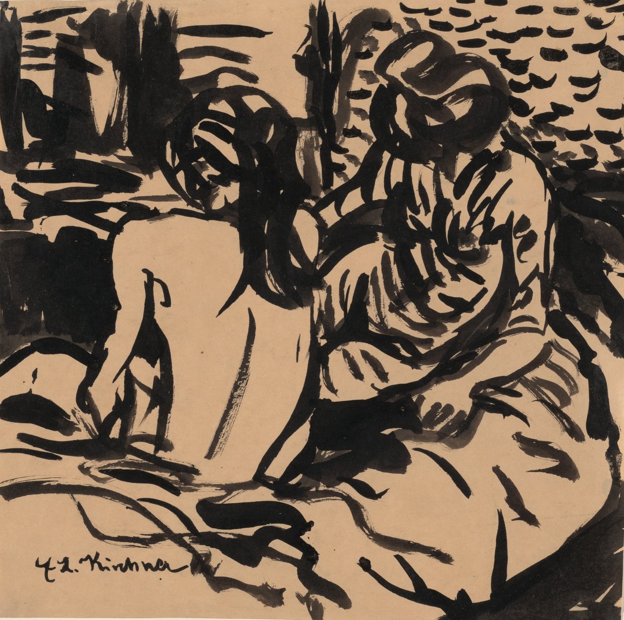 Twee Naakten op een Bed Isabella en een Jonger Meisje door Ernst Ludwig Kirchner