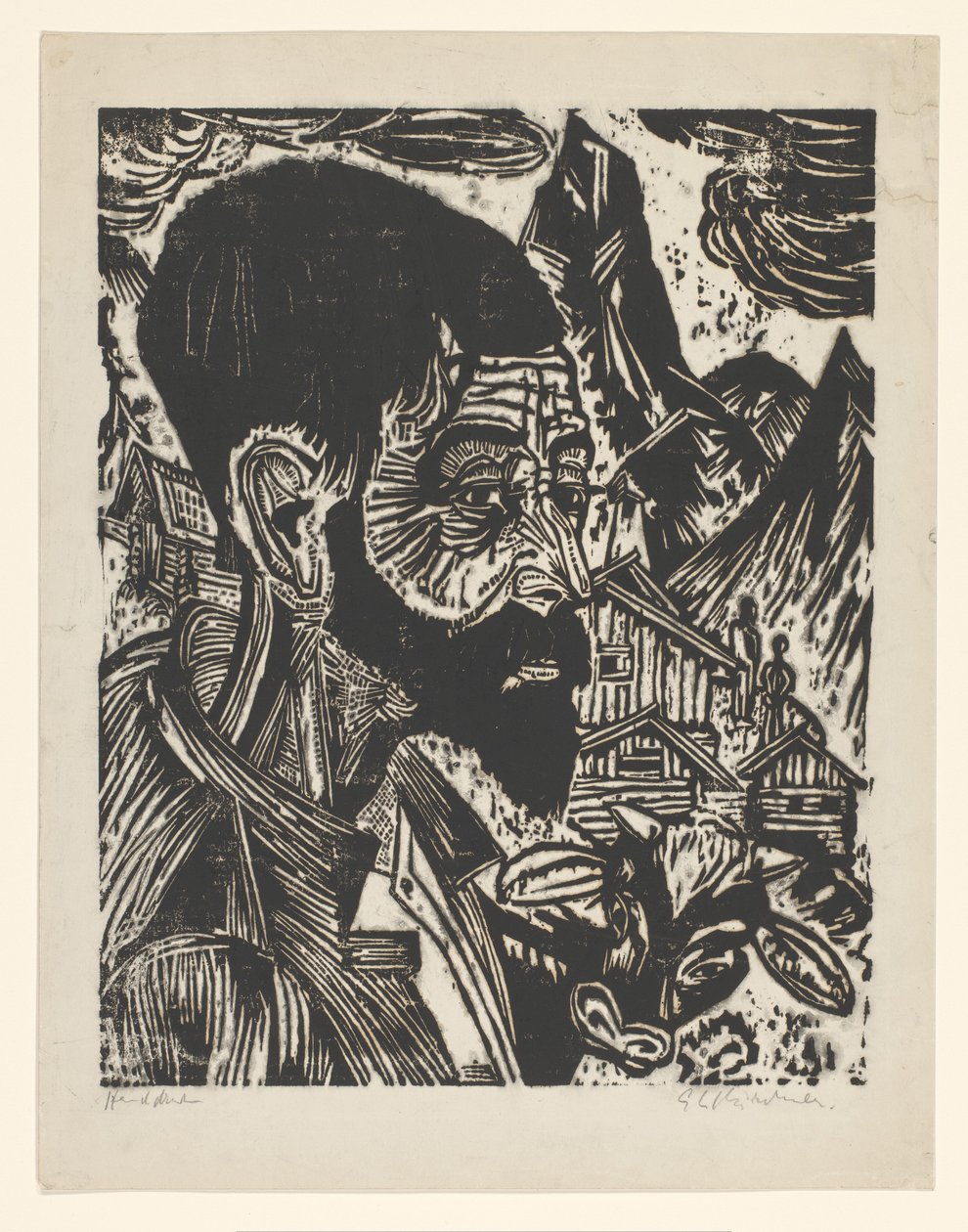 Sennkopf (Martin Schmied) door Ernst Ludwig Kirchner (signed by artist)