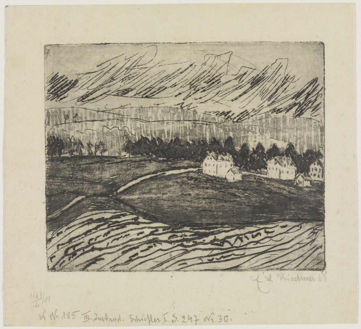 Akkerland en huizen in het Ertsgebergte door Ernst Ludwig Kirchner