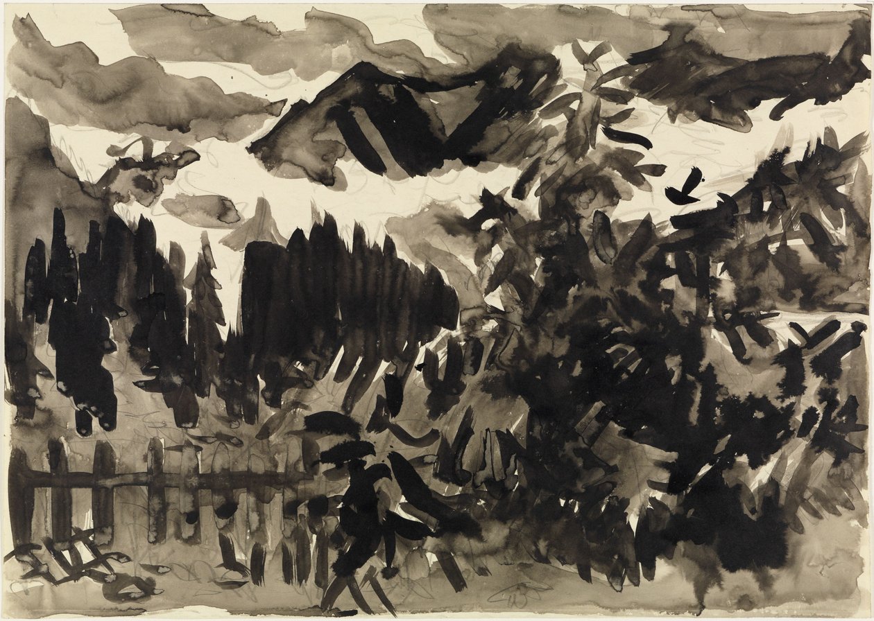 Alpenlandschap (mist in de bergen) door Ernst Ludwig Kirchner