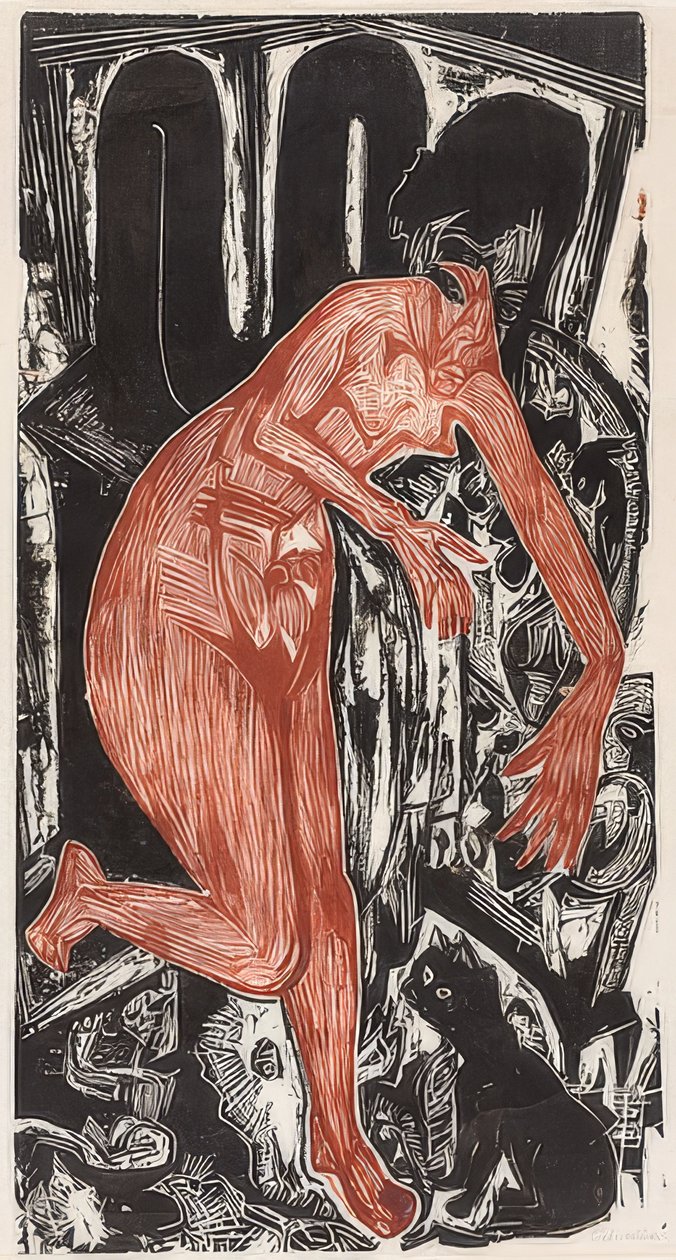 Badende vrouw bij de kachel door Ernst Ludwig Kirchner