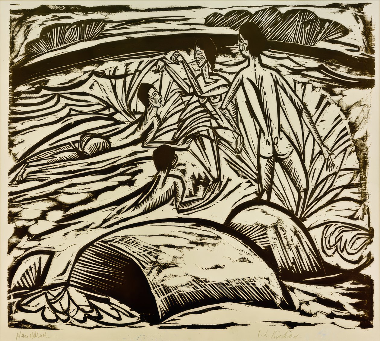 Badende, spetterend door Ernst Ludwig Kirchner