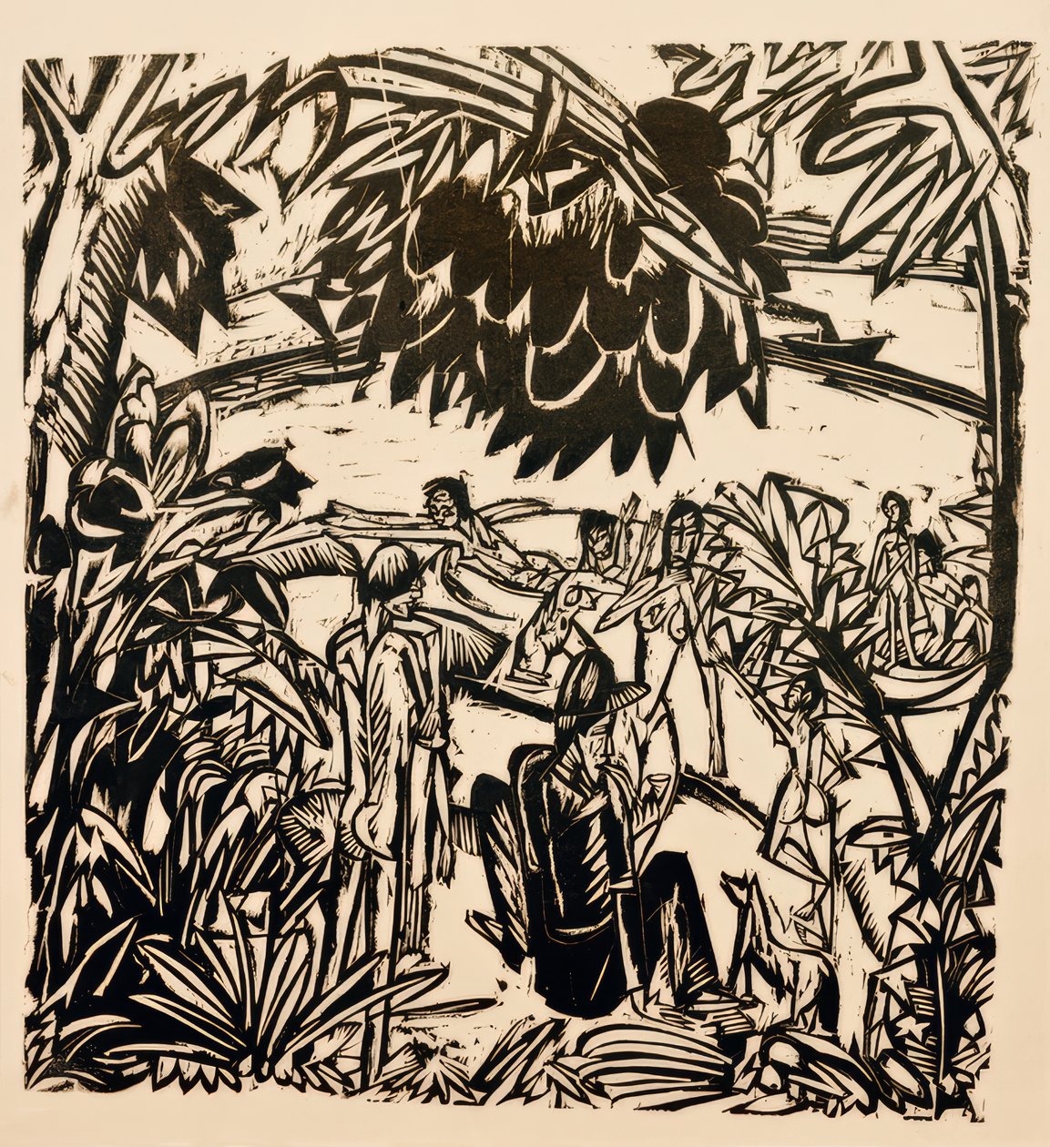 Badsessie onder boomtakken door Ernst Ludwig Kirchner