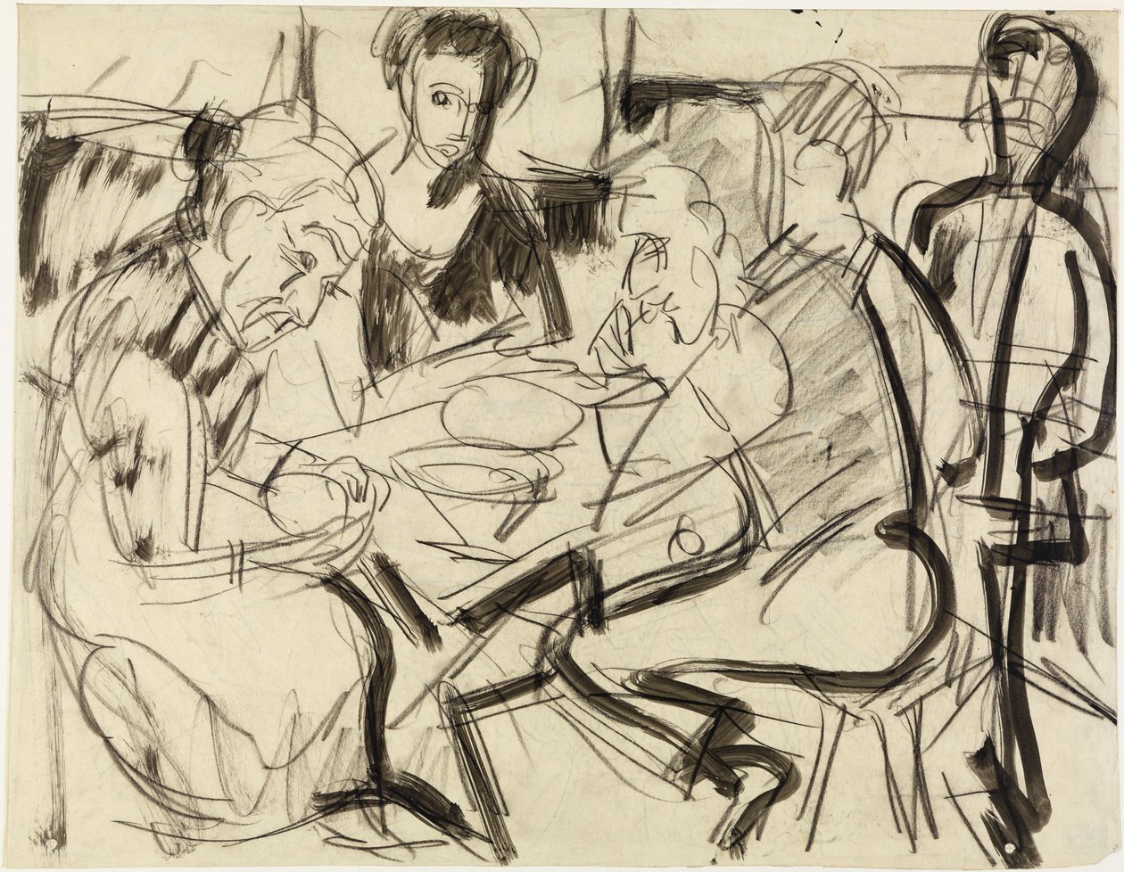 Een boerengezin aan tafel door Ernst Ludwig Kirchner
