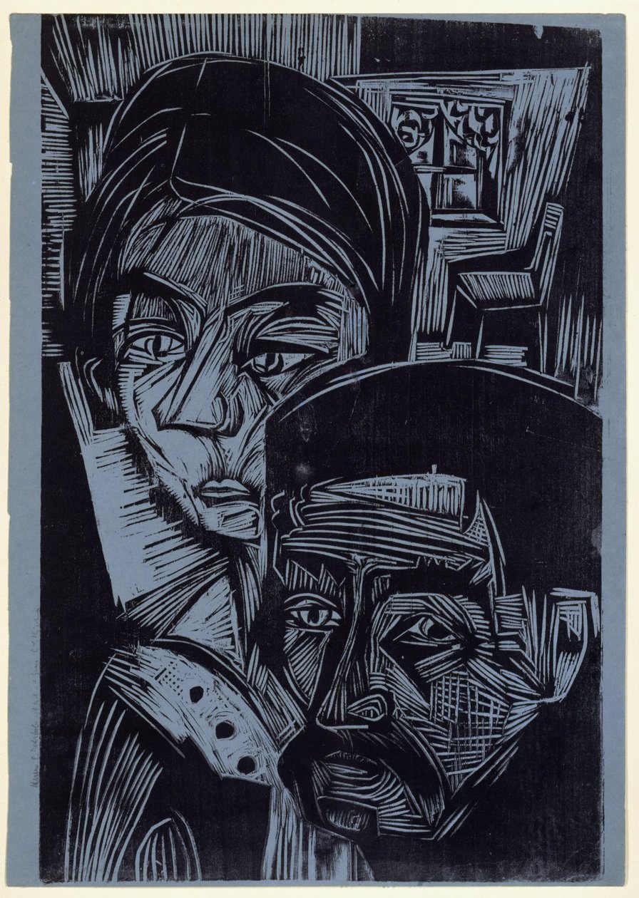 Een boerenpaar in de hut (Andres en Annamargret Müller) door Ernst Ludwig Kirchner