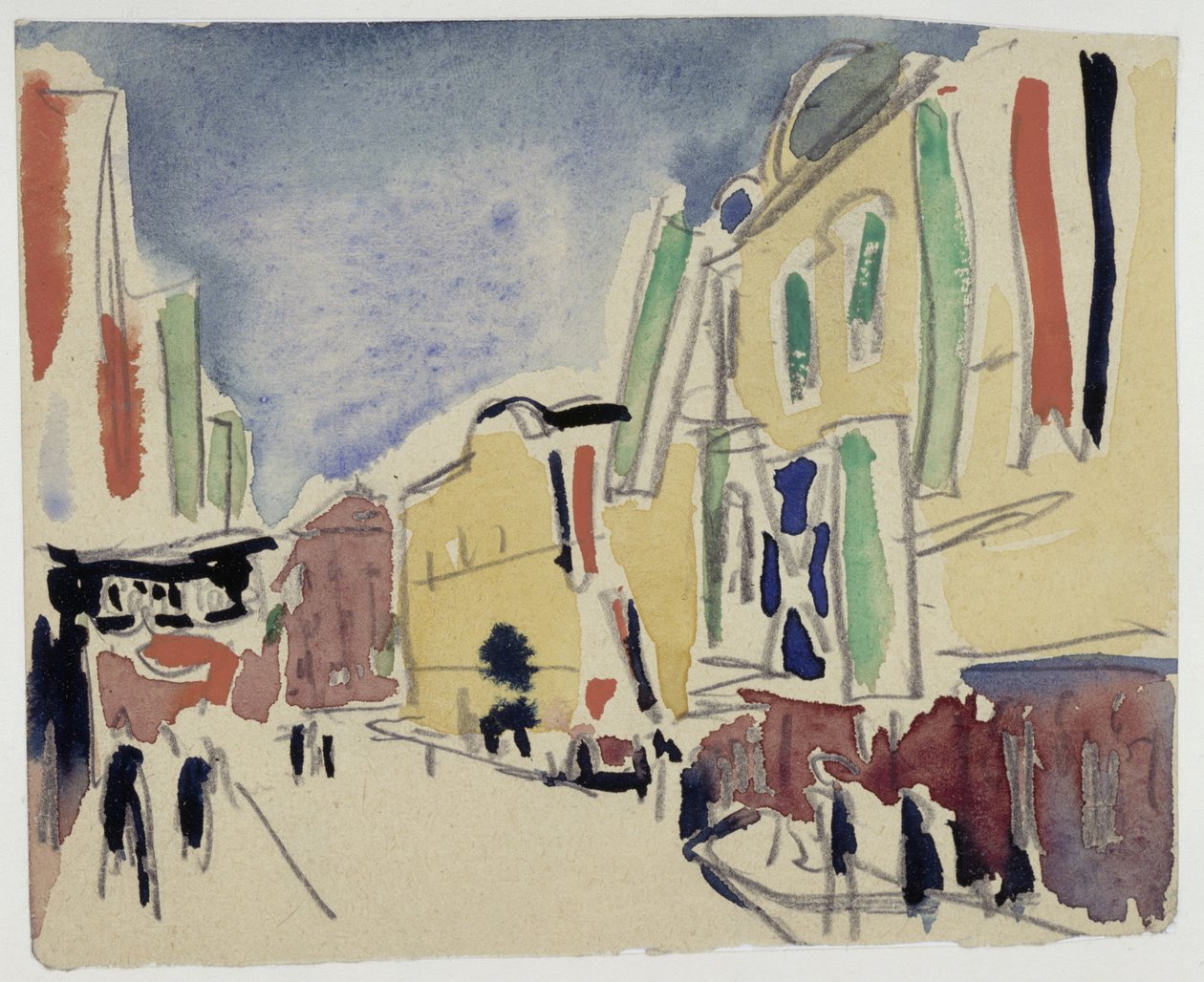 Huizen met vlaggen in de Schloßstraße in Dresden door Ernst Ludwig Kirchner