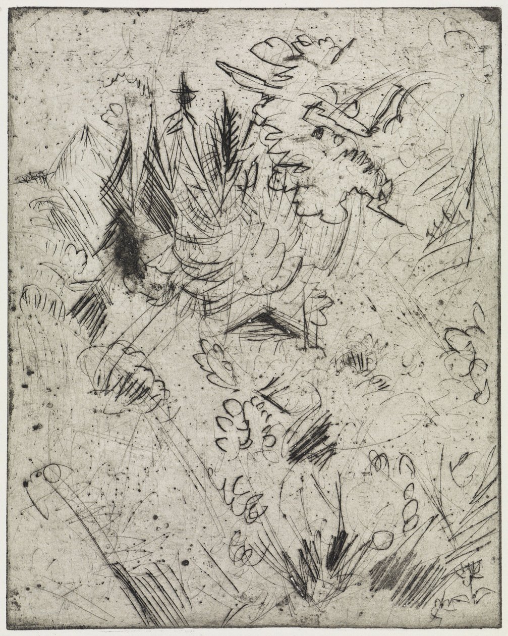 Berghelling met hutten en dennenbomen / Naakt meisje met jonge katten door Ernst Ludwig Kirchner