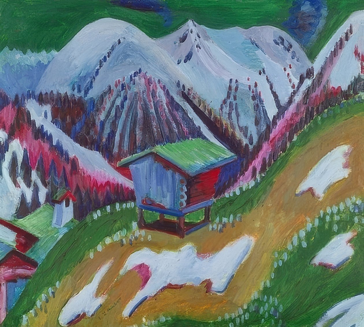 Berglandschap met alpenhut door Ernst Ludwig Kirchner