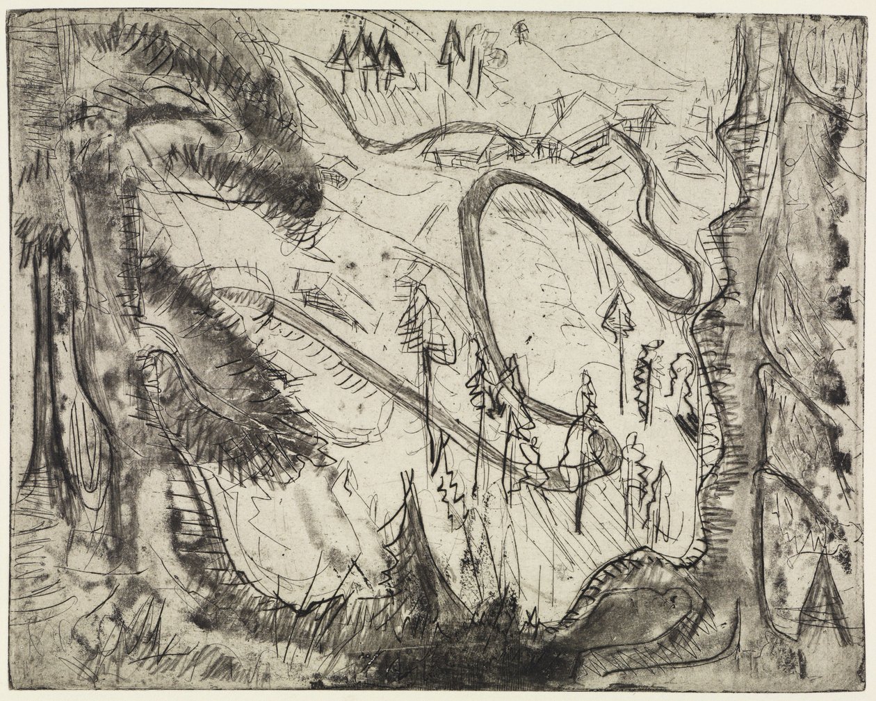 Bergpad, gezien van bovenaf door Ernst Ludwig Kirchner