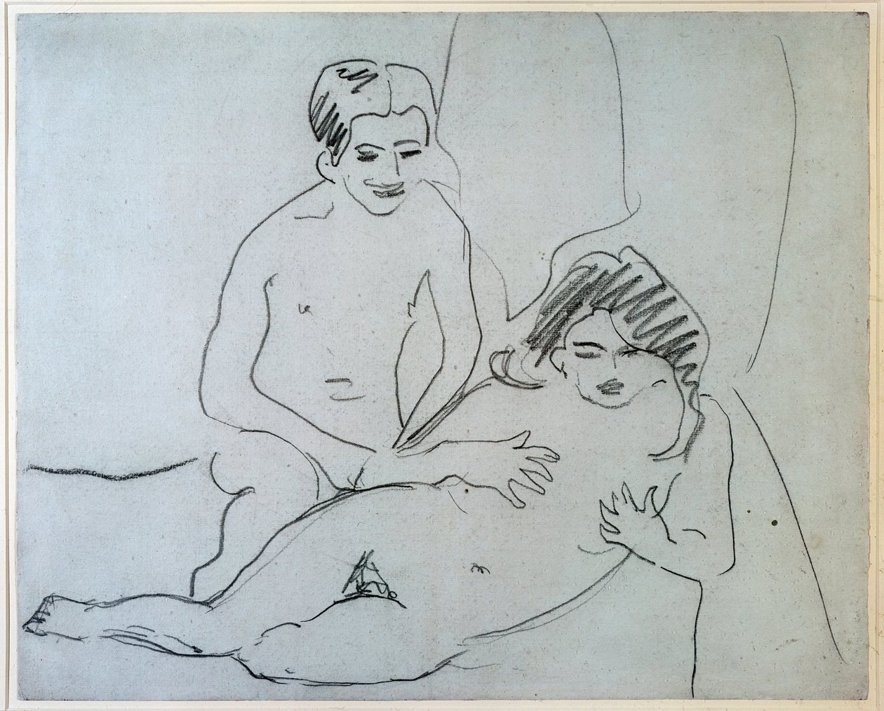 Naakt koppel liggend op een bed - tekening door Ernst Ludwig Kirchner, New York, Museum of Modern Art door Ernst Ludwig Kirchner