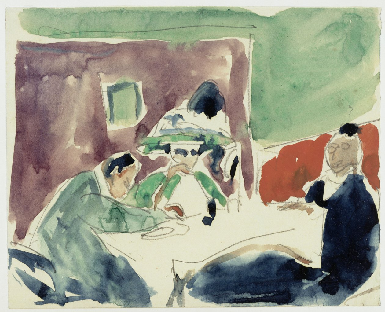 Dame (Dodo?) en twee mannen aan een tafel in het café door Ernst Ludwig Kirchner