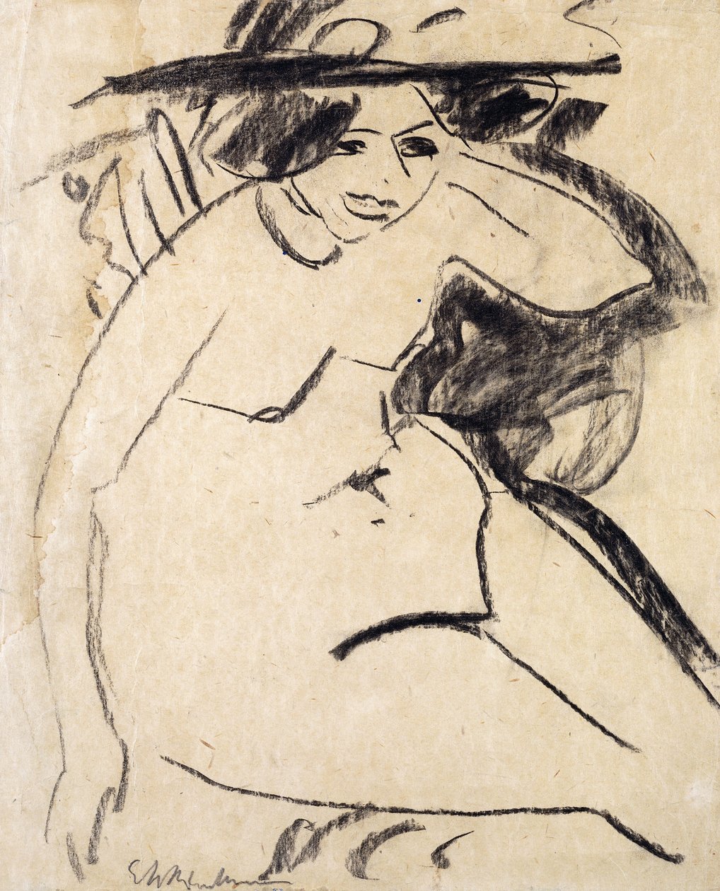 Dido met hoed door Ernst Ludwig Kirchner