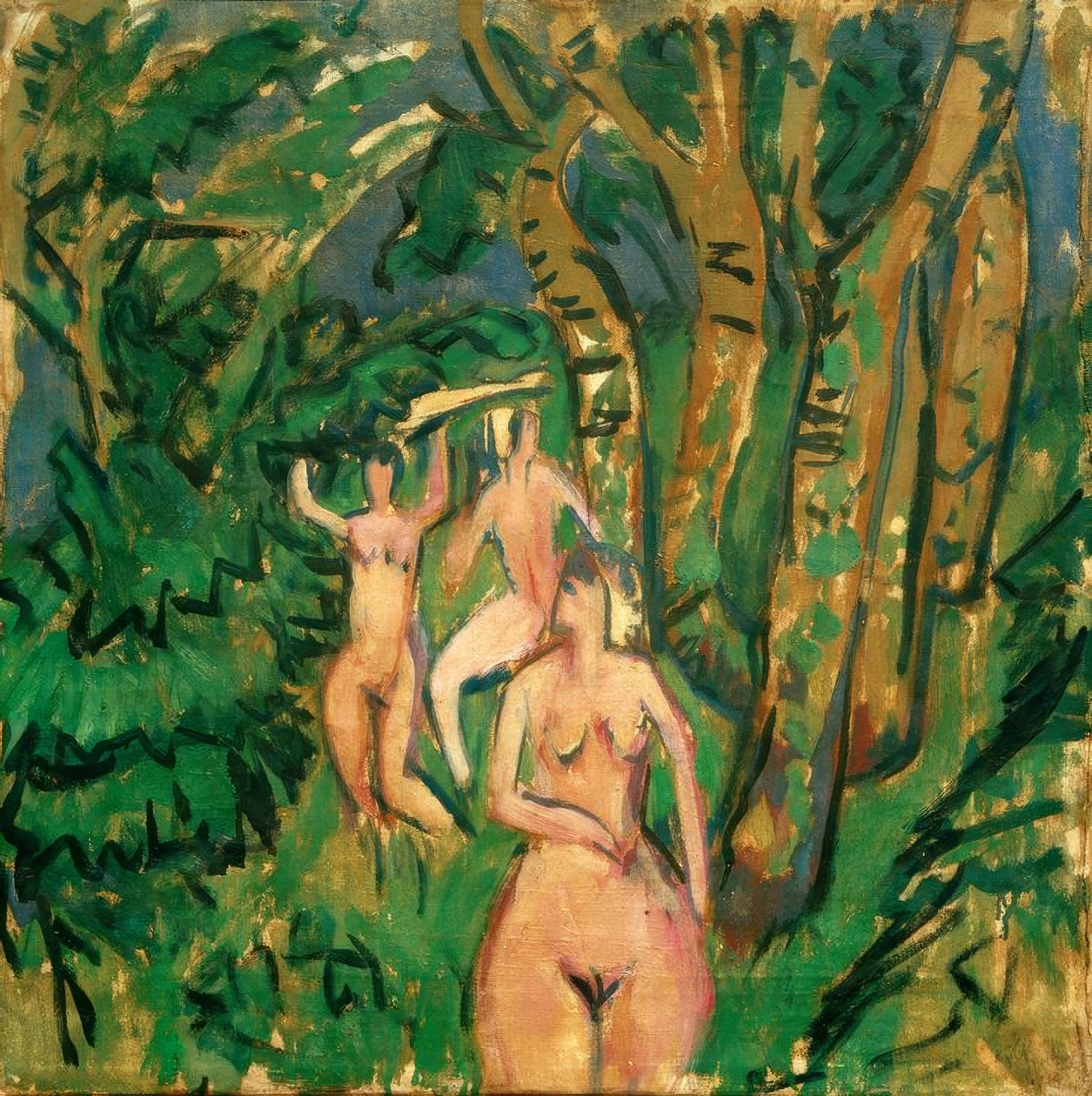 Drie naakten in het bos door Ernst Ludwig Kirchner