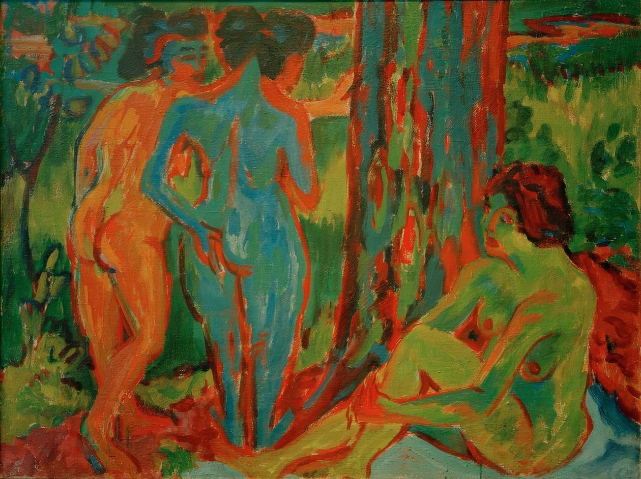 Drie naakten in het bos door Ernst Ludwig Kirchner