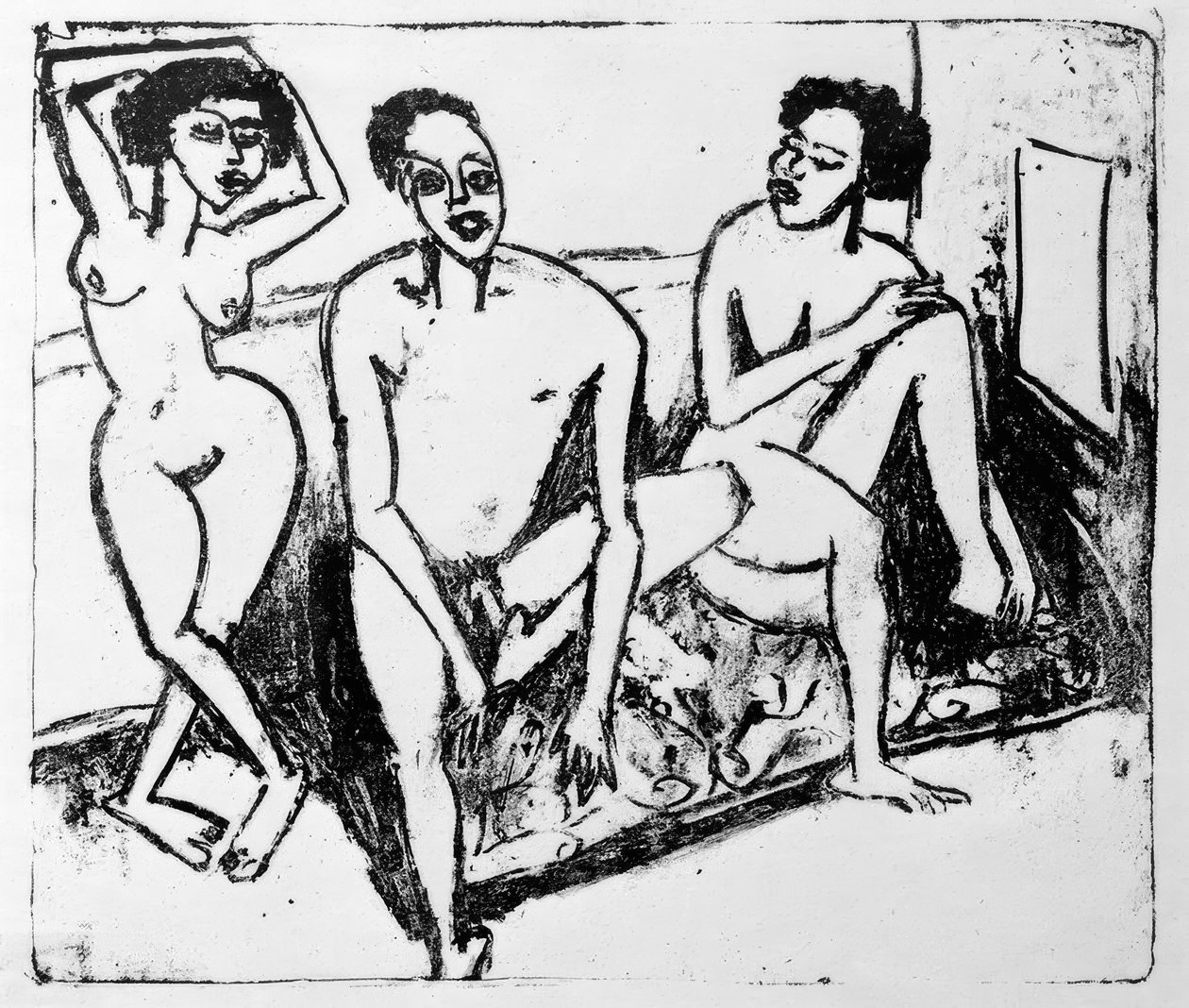 Drie zwarte naakten door Ernst Ludwig Kirchner