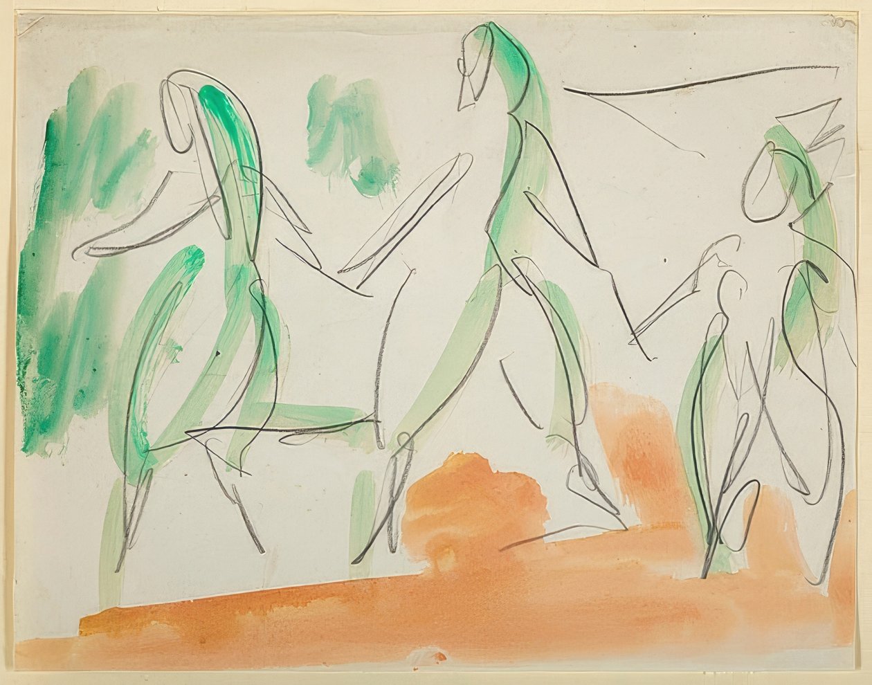 Drie danseressen (schetsboek Folkwang, Bl. 34) door Ernst Ludwig Kirchner