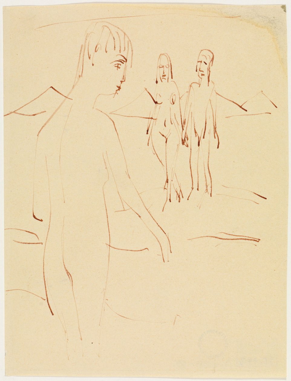 Drie staande figuren in de open lucht door Ernst Ludwig Kirchner