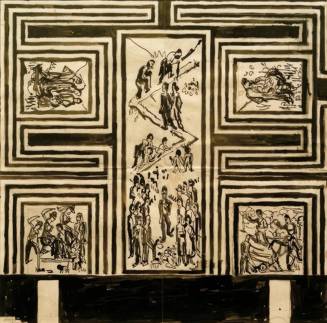 Ontwerp voor de beschildering van de lange wand van de feestzaal door Ernst Ludwig Kirchner