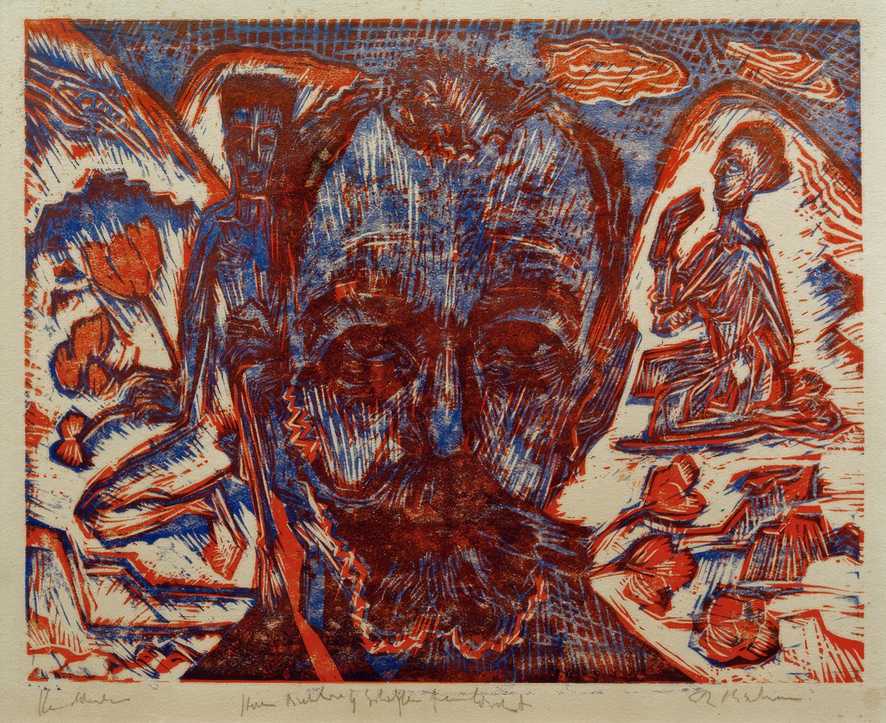 Ferdinand Hodler / Hodlerhoofd / Kleurenhoutsnede door E.L. Kirchner door Ernst Ludwig Kirchner