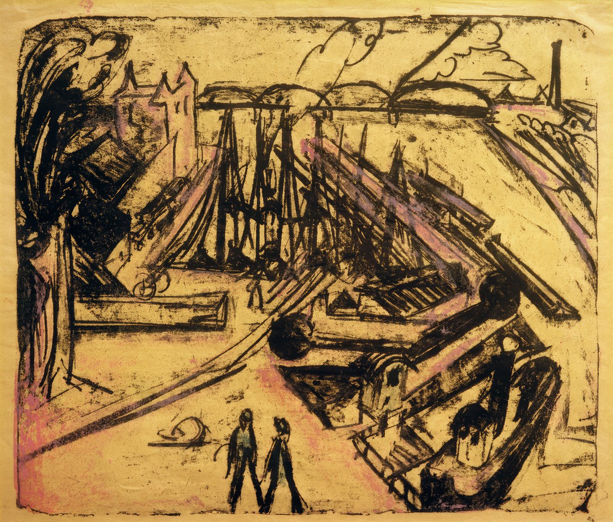 Vrije haven Frankfurt am Main door Ernst Ludwig Kirchner