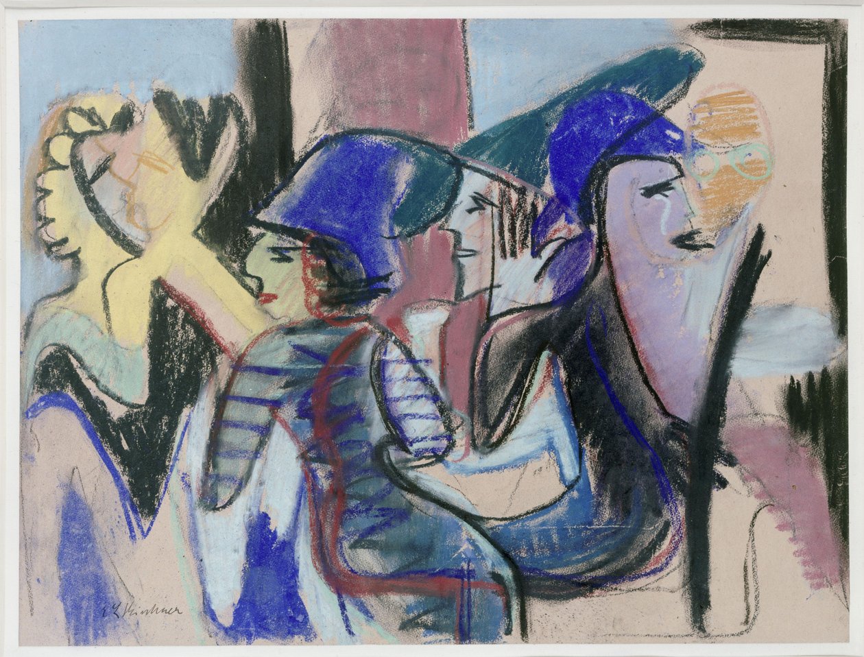 Fünf Personen im Café door Ernst Ludwig Kirchner