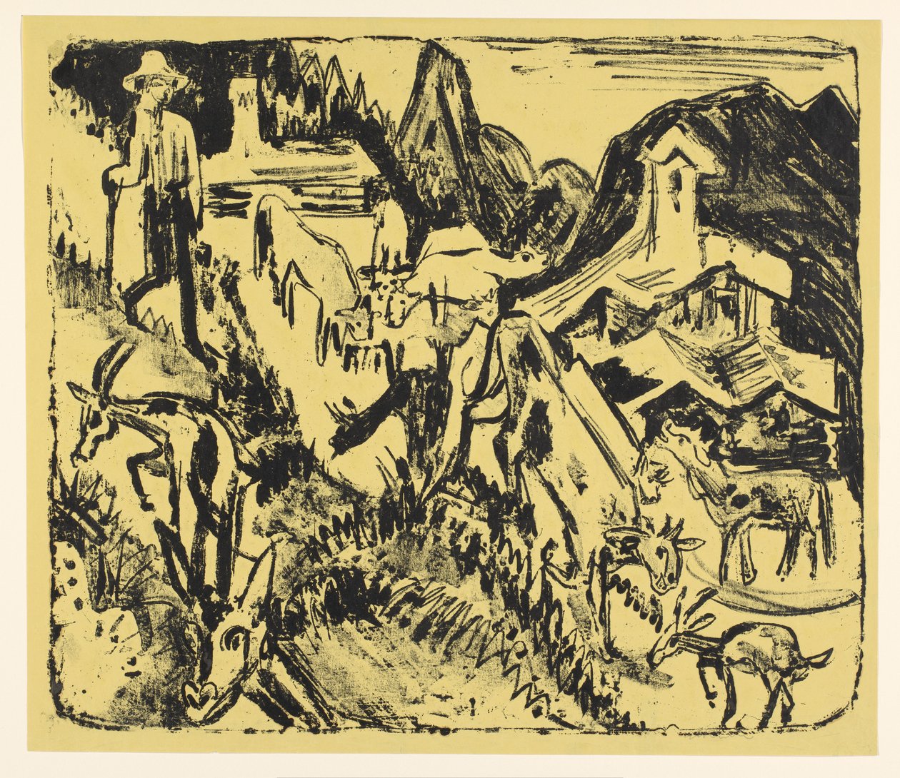 Geitenhoeder met zijn kudde in de bergen door Ernst Ludwig Kirchner