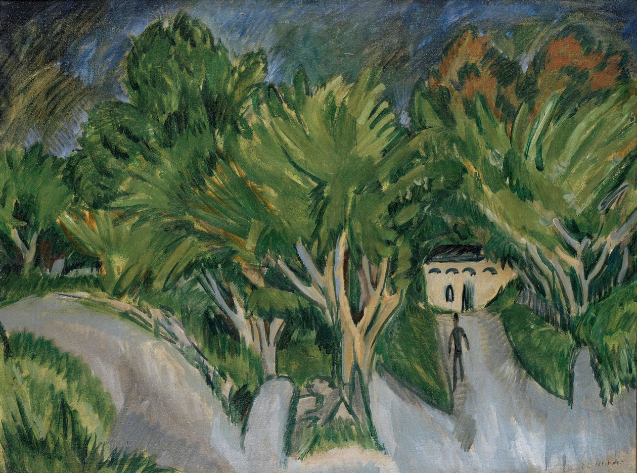 Huis onder bomen (Fehmarn) door Ernst Ludwig Kirchner