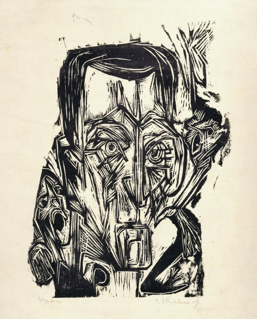 Hoofd Dichter Frank I door Ernst Ludwig Kirchner