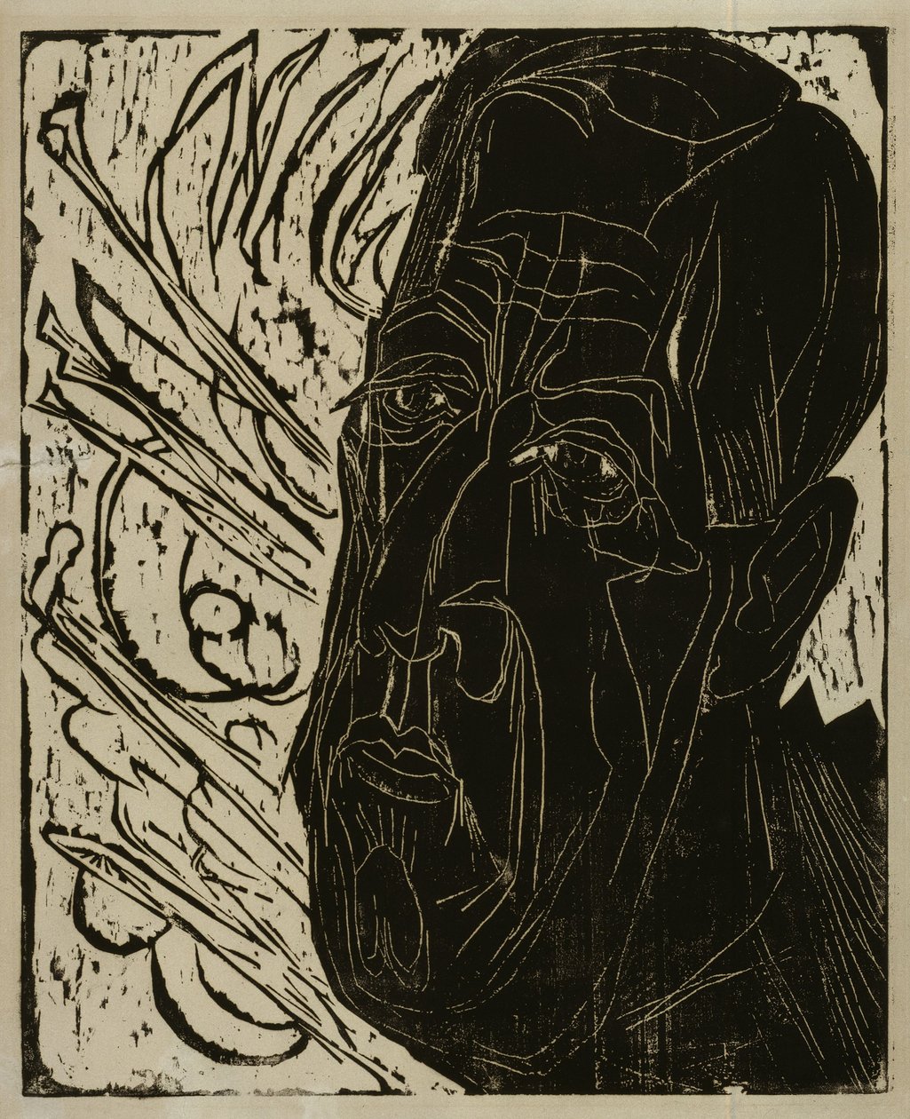 Hoofd van Henry van de Velde (donker) - Zwart hoofd van Van de Velde door Ernst Ludwig Kirchner