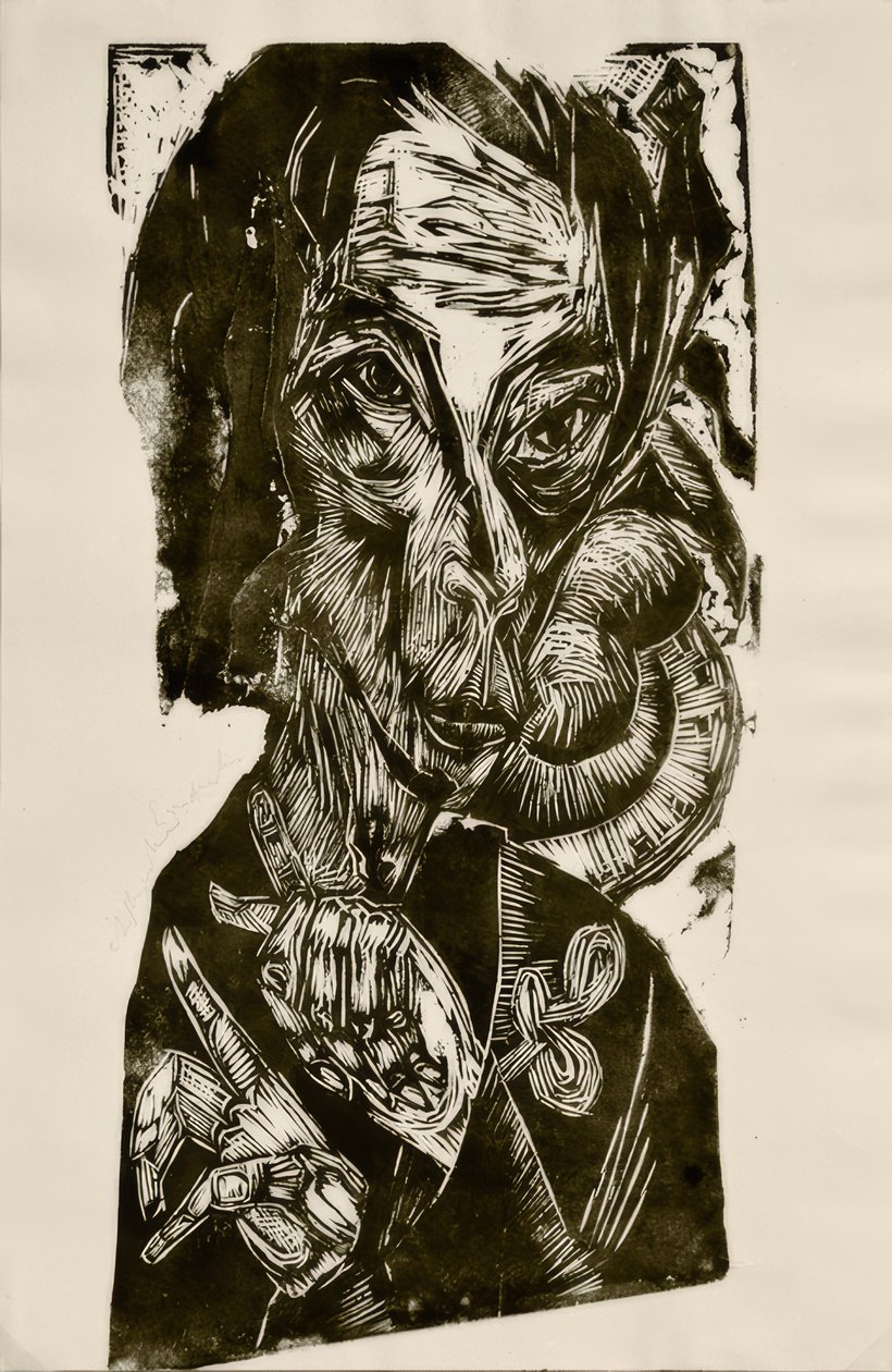 Hoofd van de zieke - Zelfportret door Ernst Ludwig Kirchner
