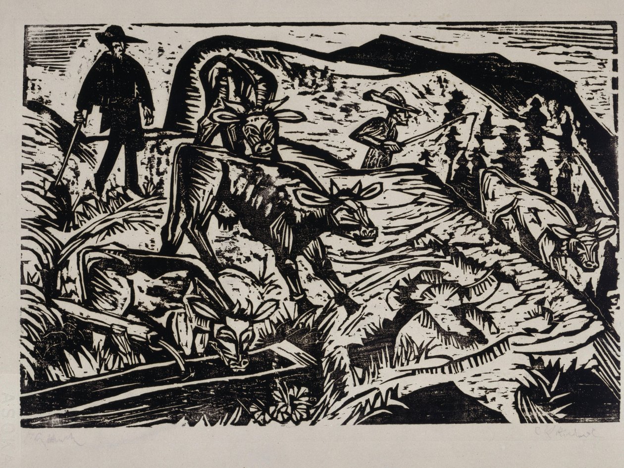 Koeien en herders door Ernst Ludwig Kirchner