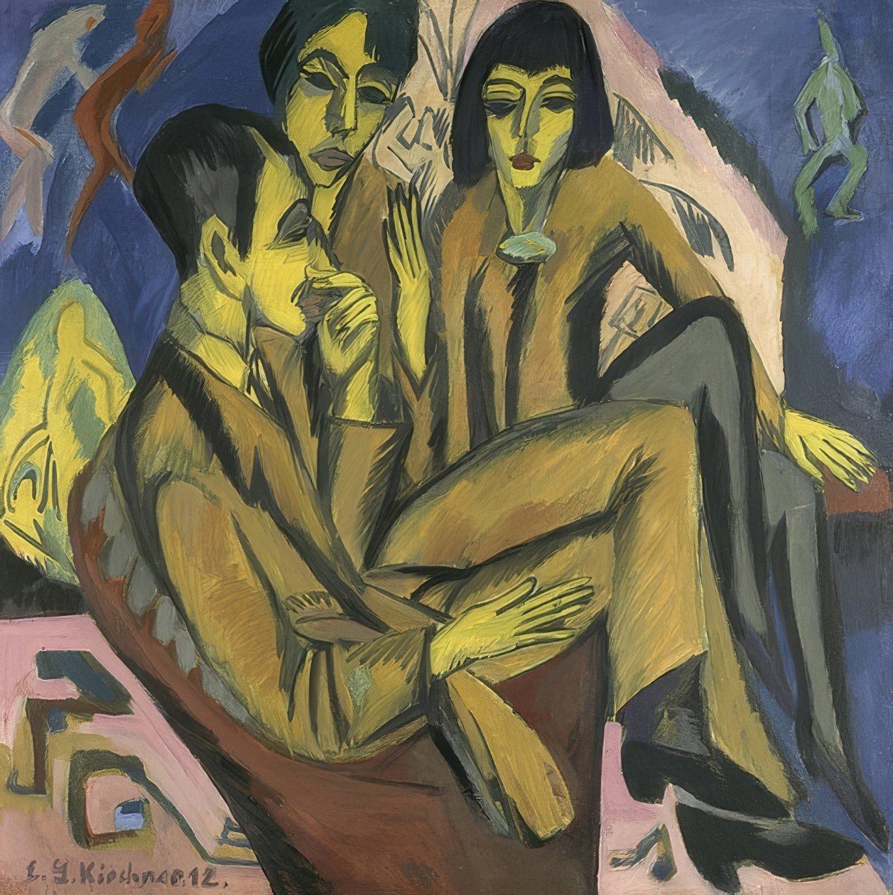 Kunstenaarsgroep (Onderhoud van de kunstenaars). 1913 door Ernst Ludwig Kirchner