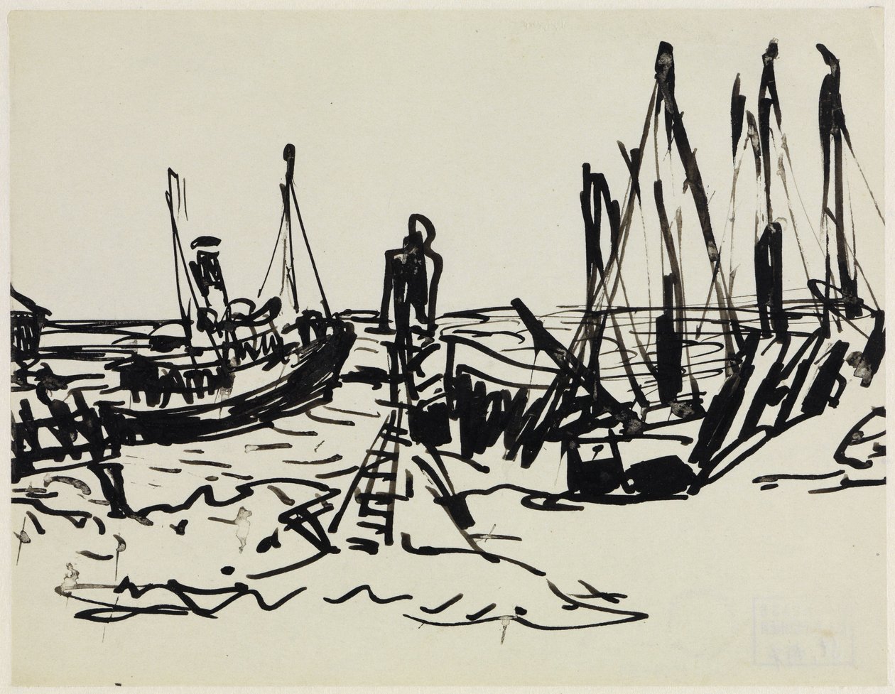 Kuststoomschepen en voor anker liggende boten (Fehmarn) door Ernst Ludwig Kirchner