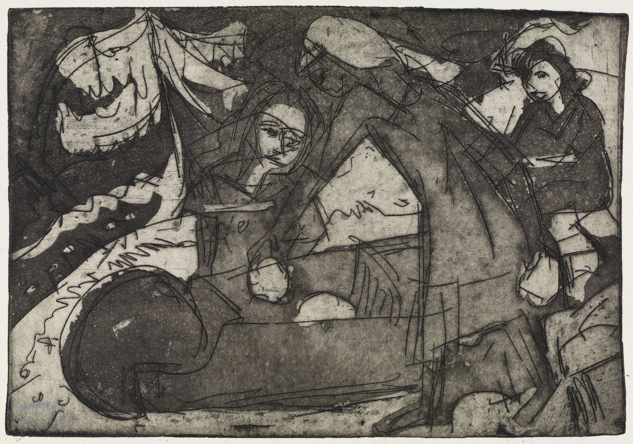 Meisje met twee kinderen/Kinderen met een kruiwagen door Ernst Ludwig Kirchner