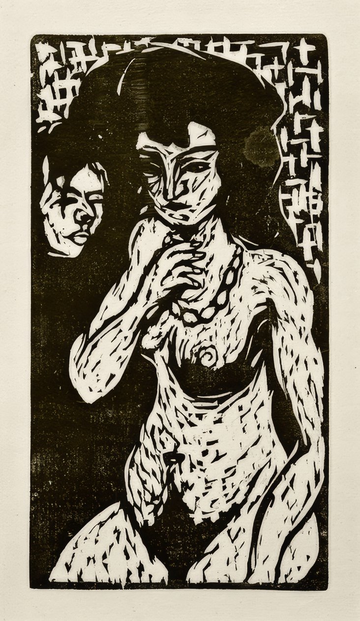 Naakt meisje met zelfportret door Ernst Ludwig Kirchner