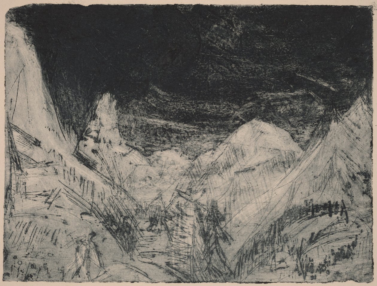Berglandschap met kleine maaimachines door Ernst Ludwig Kirchner