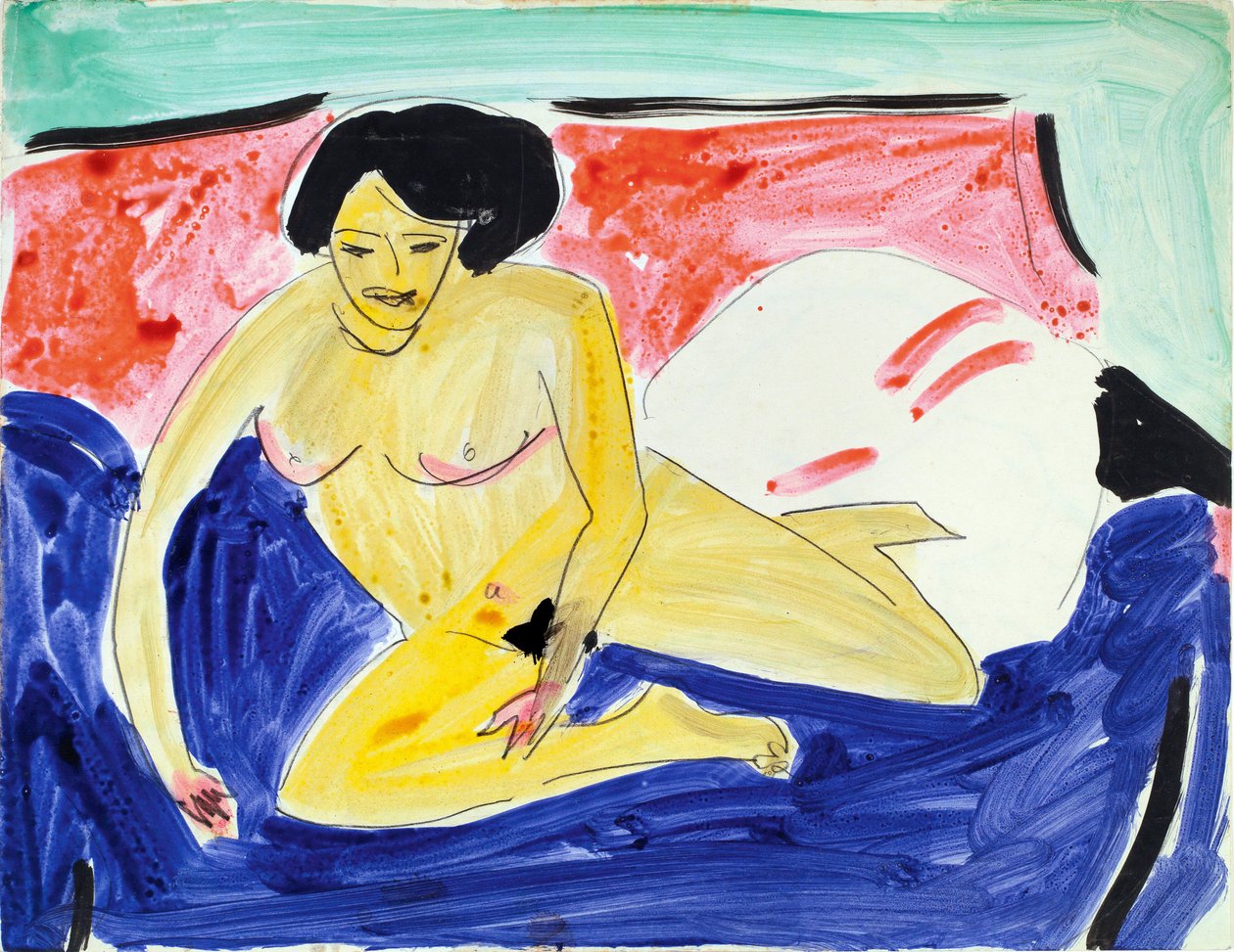 Zittende naakt op een divan door Ernst Ludwig Kirchner