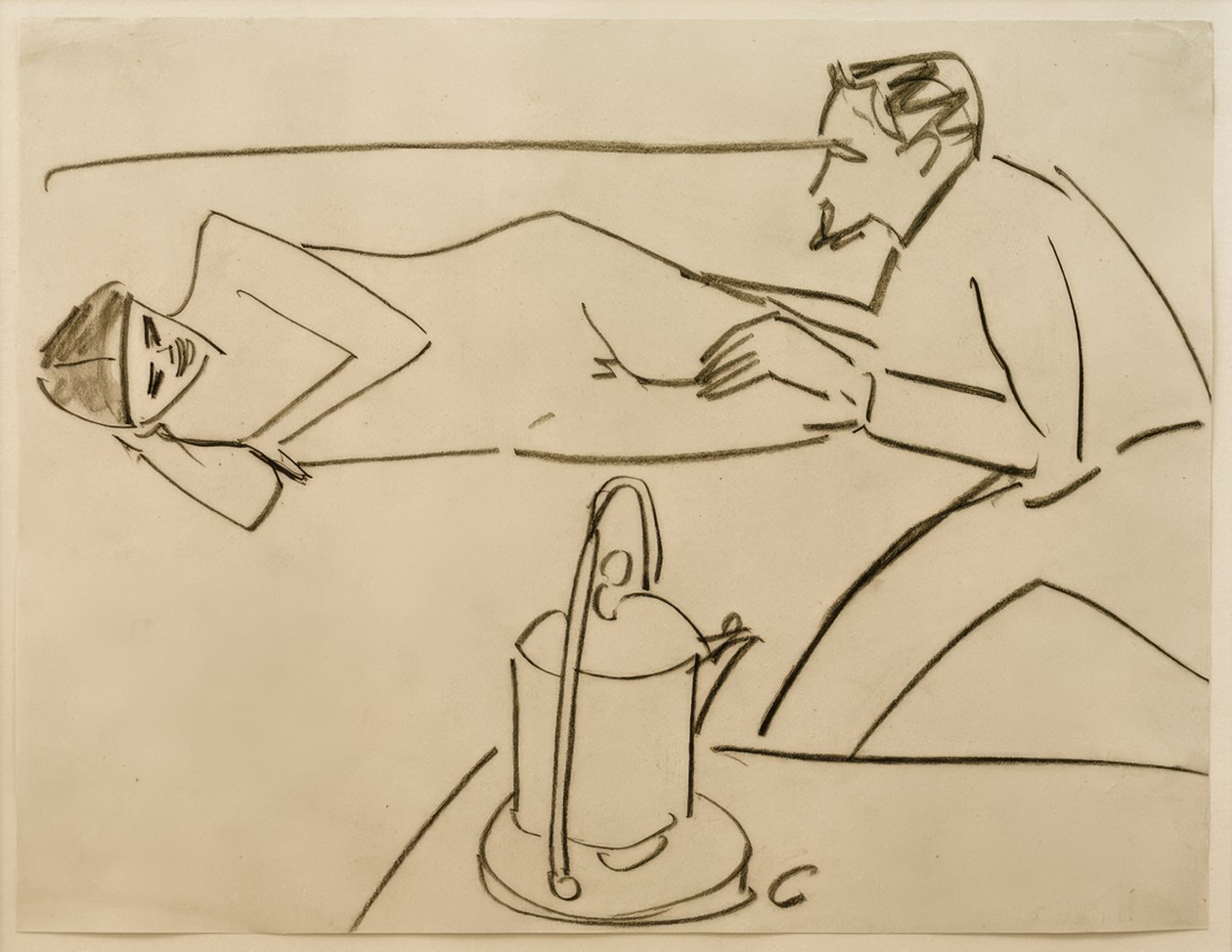 Zonder titel (liggende Fränzi in gesprek met Erich Heckel) door Ernst Ludwig Kirchner