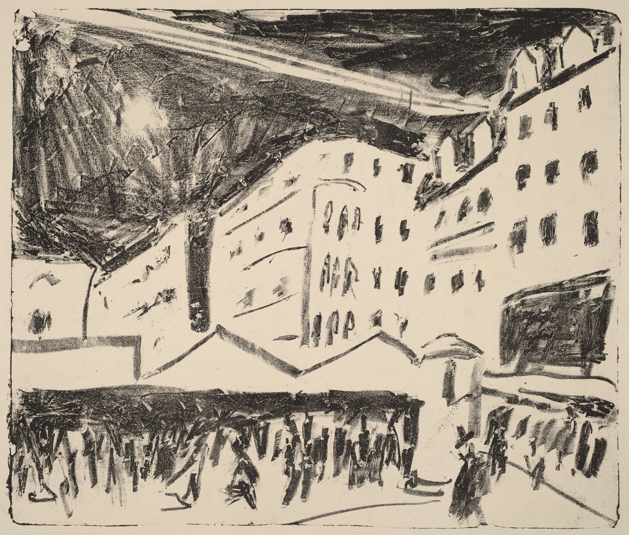 De Altmarkt in Dresden met een kermis (Der Altmarkt in Dresden mit Jahrmarkt) door Ernst Ludwig Kirchner