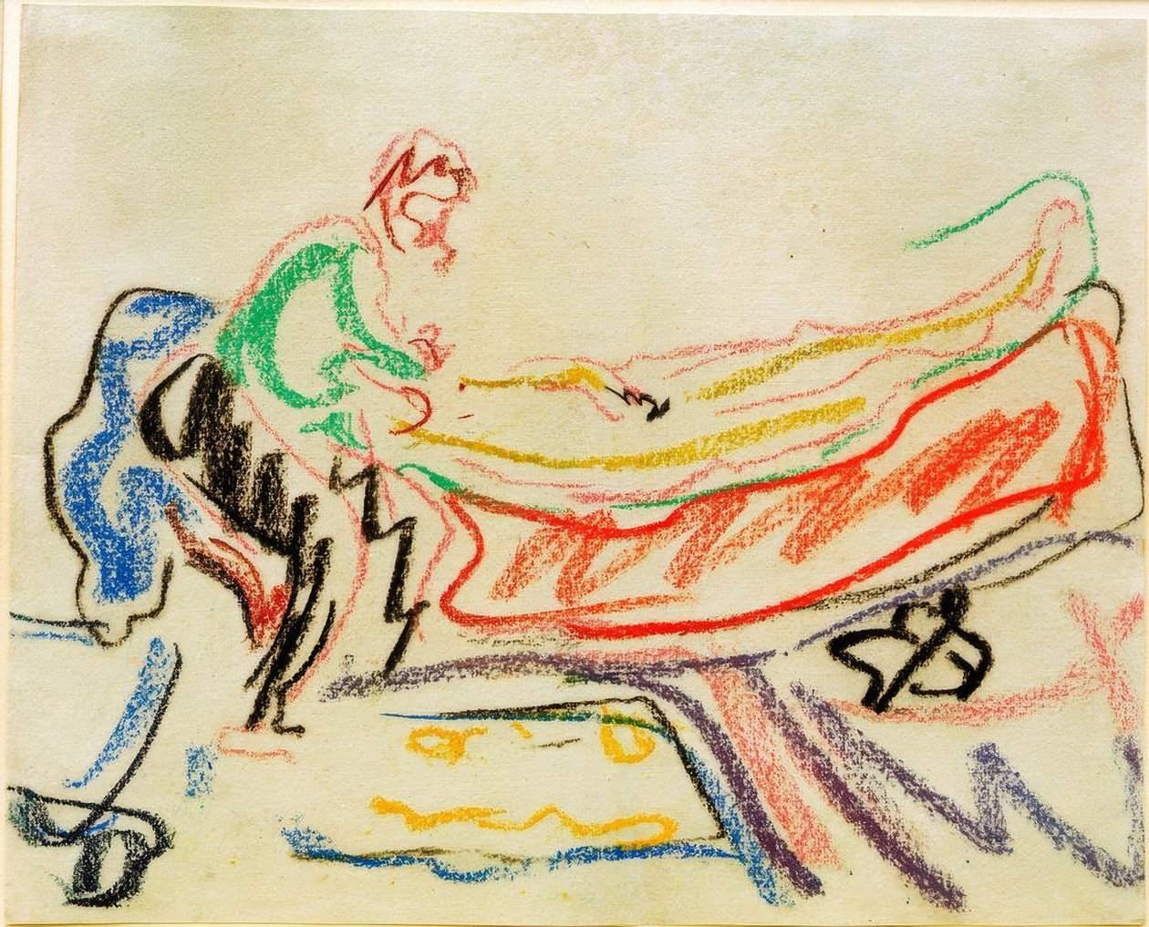 Paar op canapé (Erich Heckel en model) door Ernst Ludwig Kirchner