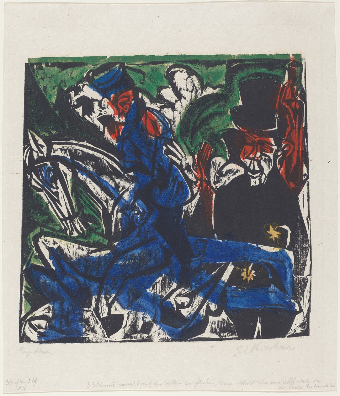 Peter Schlemihls wonderbaarlijke verhaal: Schlemihl ontmoet de kleine grijze man op de weg door Ernst Ludwig Kirchner