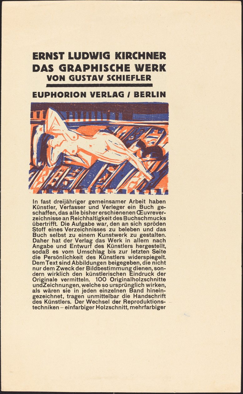 Liggende Naakt met Kat (Illustratie voor Ernst Ludwig Kirchner: Das Graphische Werk) door Ernst Ludwig Kirchner