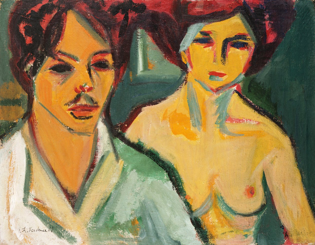 Zelfportret met Model, 1905 door Ernst Ludwig Kirchner