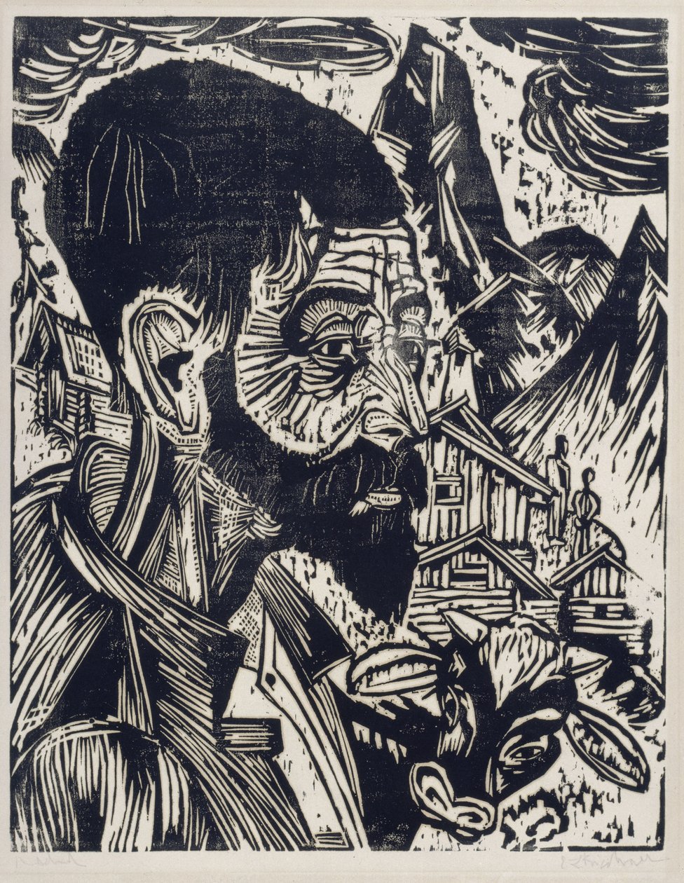 Hoofd van een alpenherder (Martin Schmid) door Ernst Ludwig Kirchner