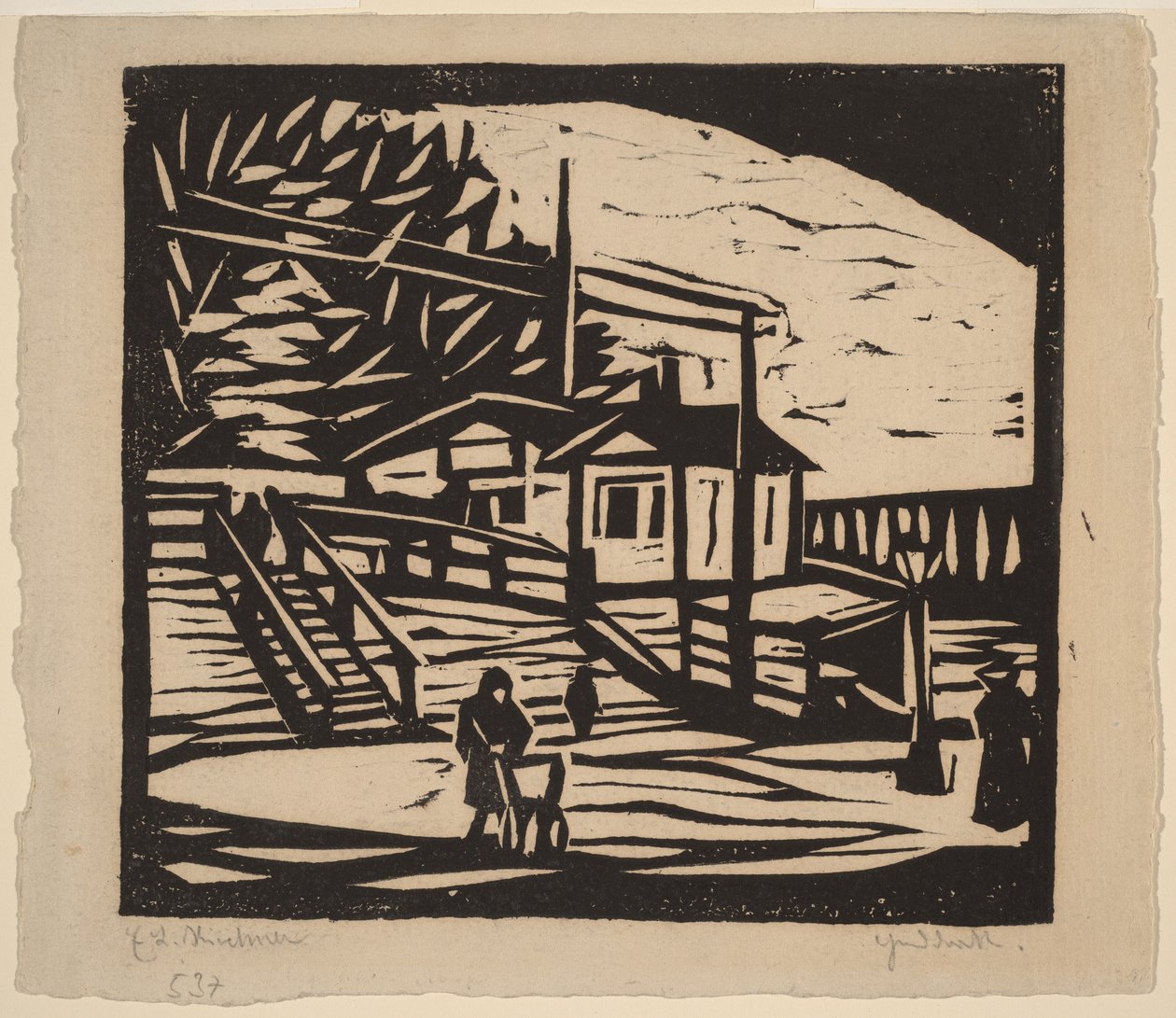 Schuur op de oever van de Elbe door Ernst Ludwig Kirchner